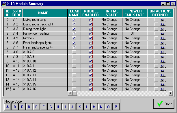 X-10 Module Summary Screen