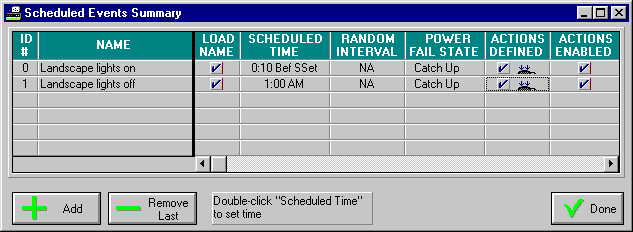 Scheduled Events Summary Screen