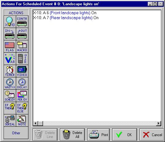 Actions Entry Screen